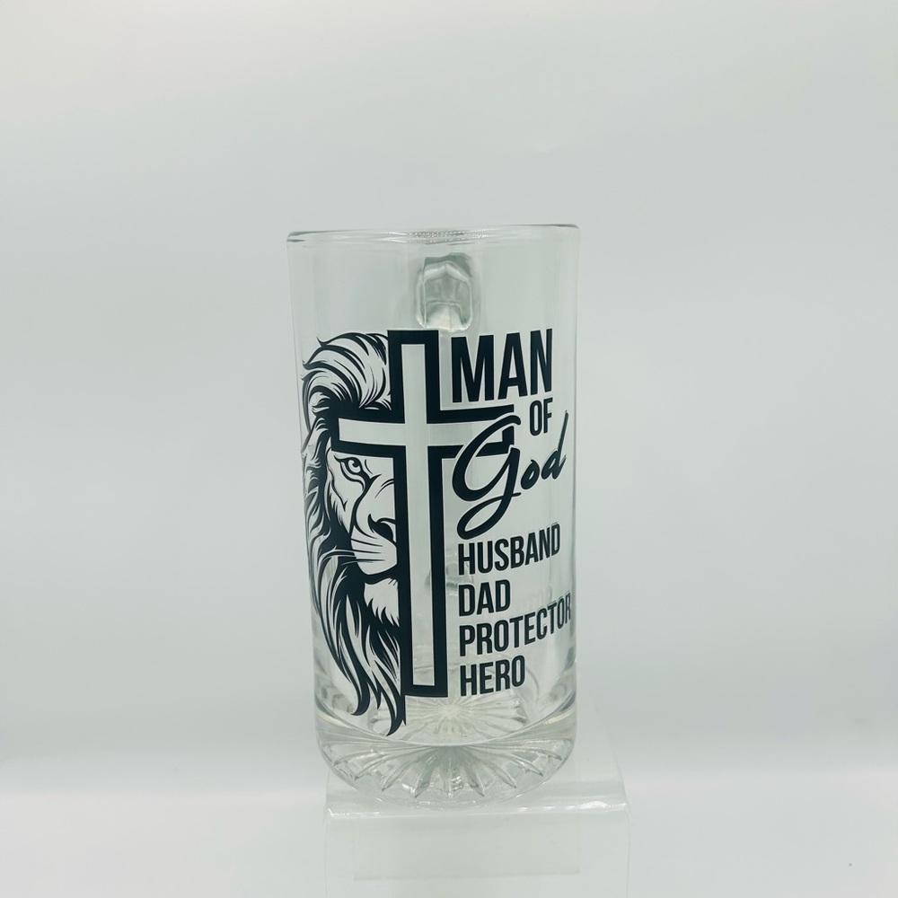 Man of God Glass Mug with Lion Design